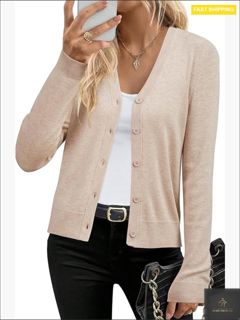 Wool Blend Cardigan Sweater Business Casual Chic Lightweight V-Neck Button